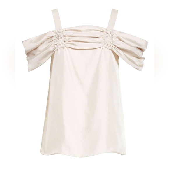 Tibi Off-Shoulder Satin Top Ivory S - Picture 1 of 4